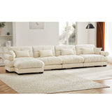 Modern Sectional Sofa With Ottoman, Round Bolster Armrests, Waist And Throw Pillows - Furniture Home Direct