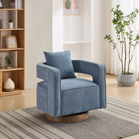 Swivel Accent Open Back Barrel Chair With Weathered Base - Furniture Home Direct