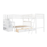 Solid L Shaped Bunk Bed With 3 Drawers, Ladder And Staircase - Furniture Home Direct