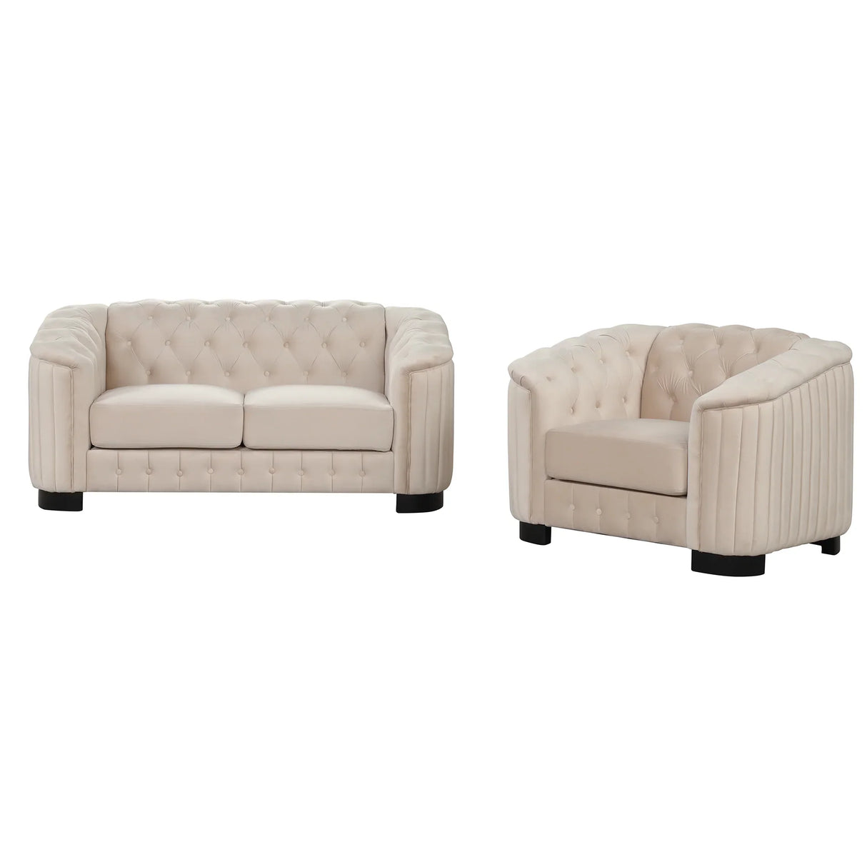 Modern 3-Piece Velvet Upholstered Living Room Set Including Sofa, Love Seat and Chair, Beige - Furniture Home Direct