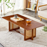 Coffee Table Solid Wood With Rattan Panel Sides Walnut - Furniture Home Direct