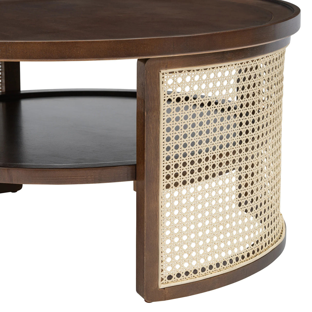 2-Tiered Round Walnut Wood Coffee Table - Furniture Home Direct