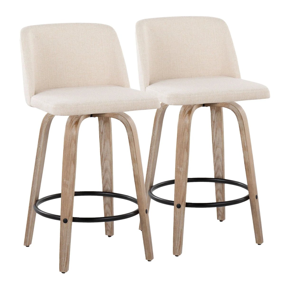 Toriano - Contemporary Fixed-Height Counter Stool & Swivel With Round Footrest (Set of 2) - Furniture Home Direct