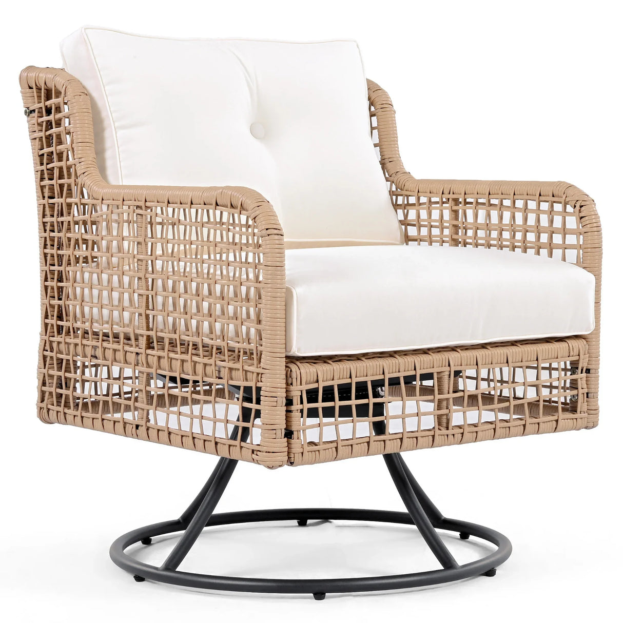 4 Piece Outdoor Patio Set with Swivel Chairs - Beige - Furniture Home Direct