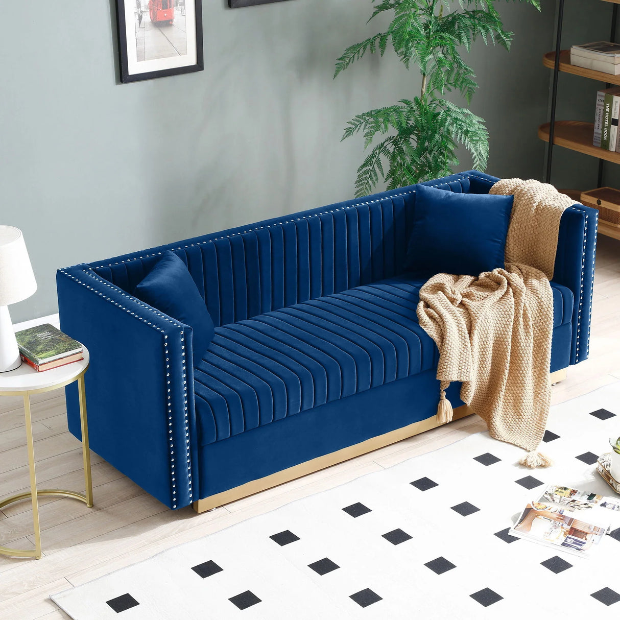 Contemporary Vertical Channel Tufted Velvet Sofa Loveseat Upholstered 2 Pieces Set With 4 Pillows - Furniture Home Direct