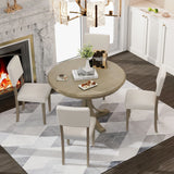 Retro Round Dining Table Set With Curved Trestle Style Table Legs And Upholstered Chairs For Dining Room - Furniture Home Direct