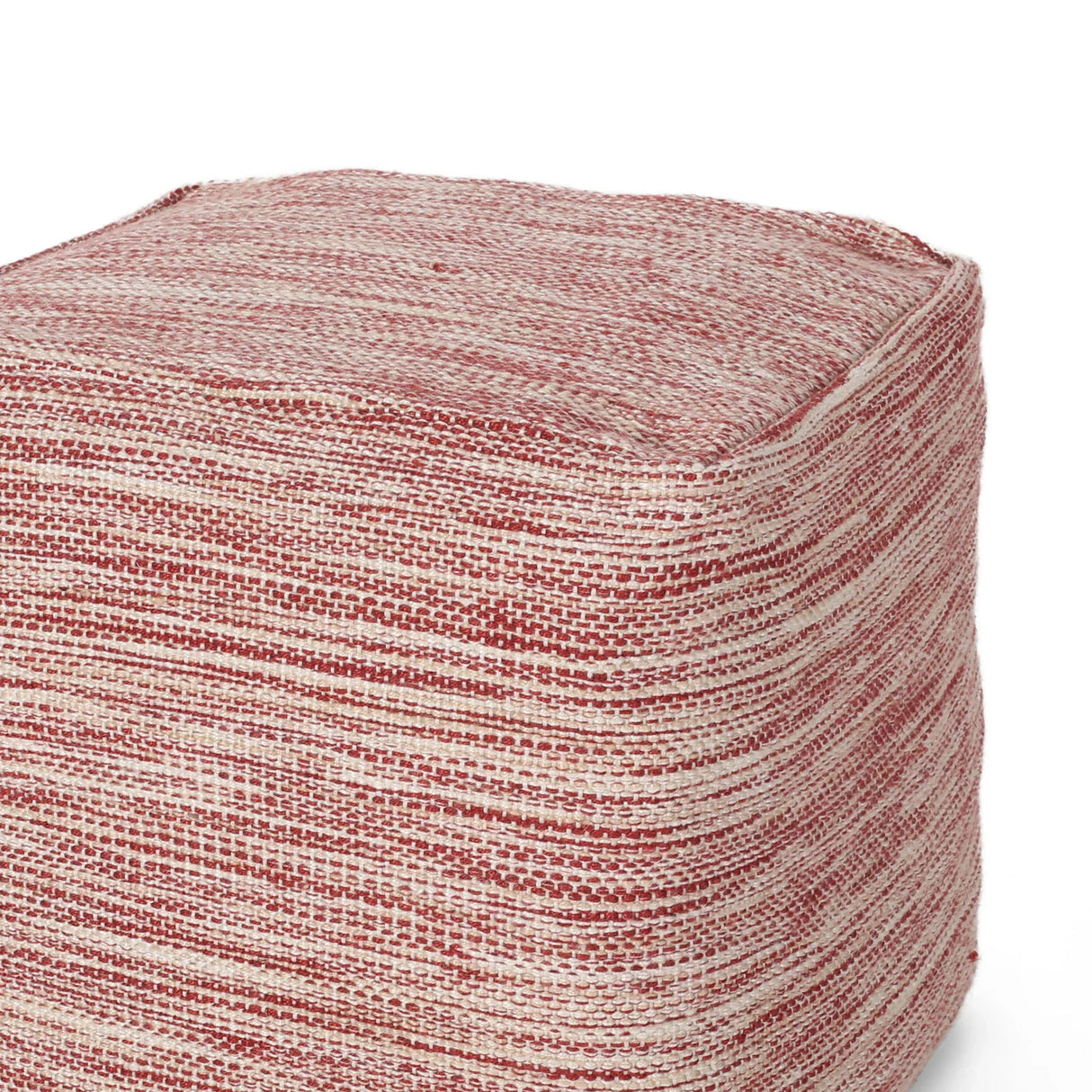 Enigma - Yarn And Cotton Square Pouf Ottoman With Polystyrene Beads - Red / White - Furniture Home Direct