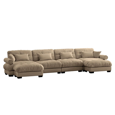 Modern Sectional Sofa With Ottoman, Round Bolster Armrests, Waist And Throw Pillows - Furniture Home Direct