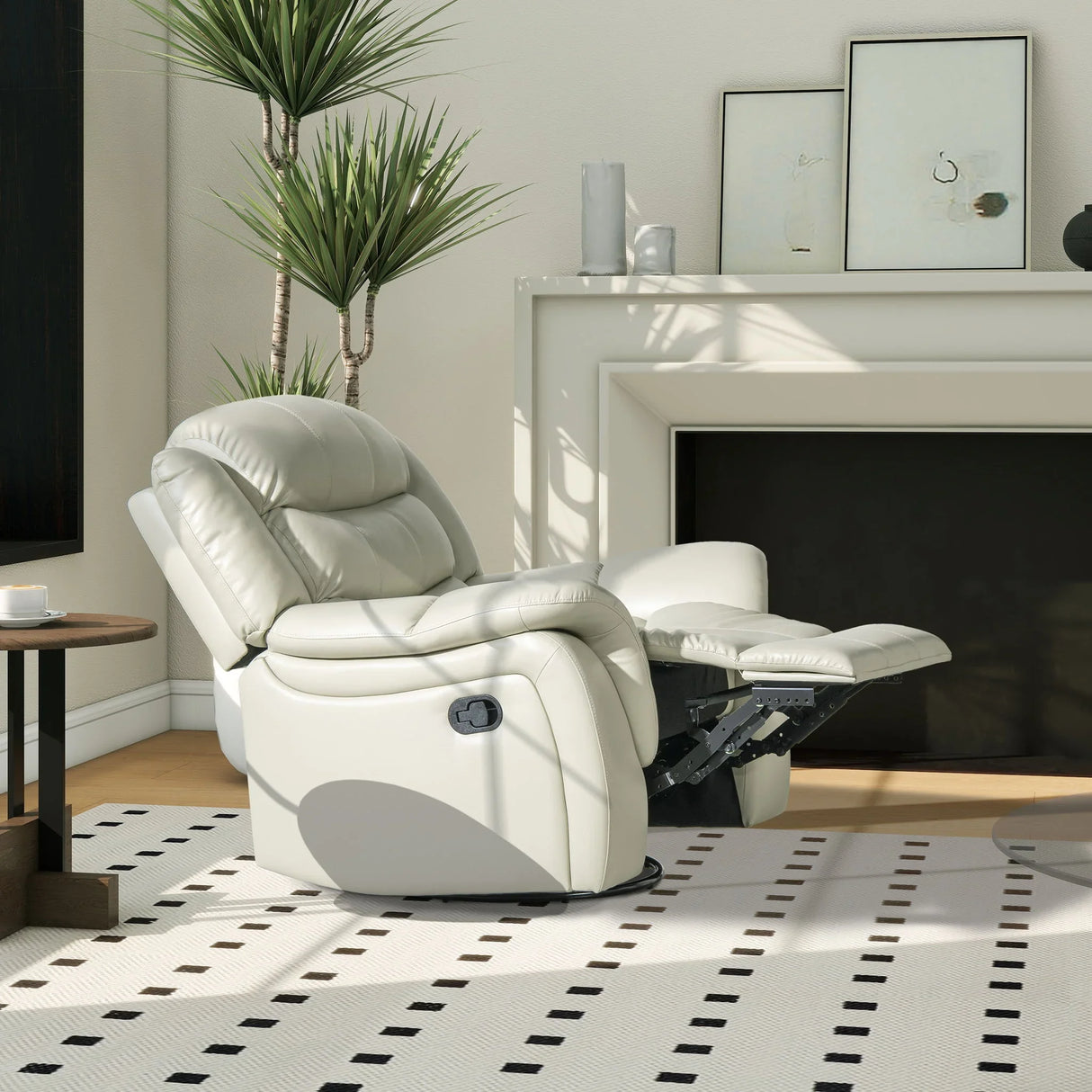 Rover - Swivel Glider Push Back Manual Recliner Arm Chair - Parchment Cream Off-White - Furniture Home Direct