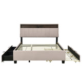Upholstered Platform Bed With Storage Headboard, Trundle & 2 Drawers And A Set Of Sockets & USB Ports - Furniture Home Direct