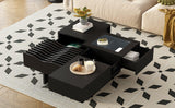 Coffee Table Mid Century Modern Wood Slotted Surface Black - Furniture Home Direct