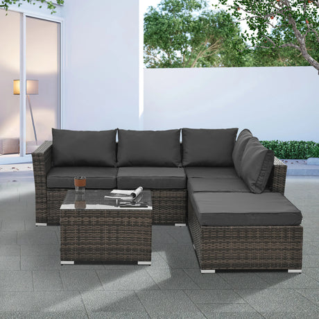 5 Piece Wicker Patio Sectional Set - Gray - Furniture Home Direct