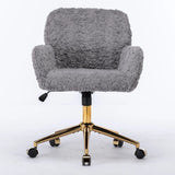 Office Chair, Artificial Rabbit Hair Home Office Chair With Golden Metal Base, Adjustable Desk Chair Swivel Office Chair, Vanity Chair - Furniture Home Direct