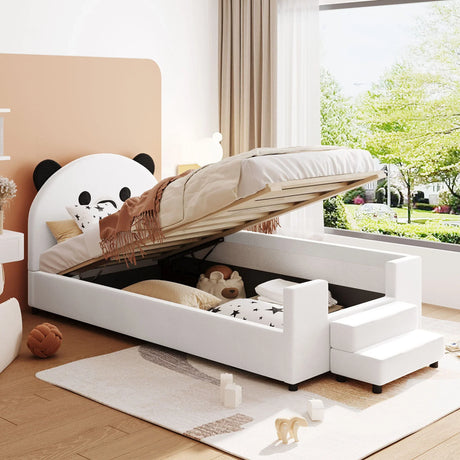 Upholstered Daybed With Bear Shaped Headboard, Hydraulic System And Breathable Mesh Fence - Furniture Home Direct