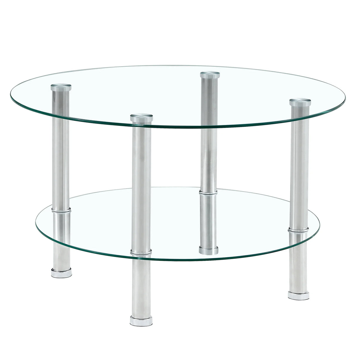 Coffee Table Two Tier Glass Top Polished Metal Legs Silver - Furniture Home Direct
