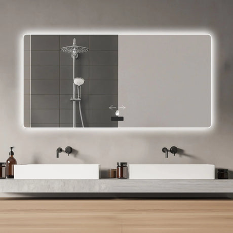 Frameless Bathroom Mirror With Light, LED Backlit, Tri Color Dimming, Anti Fog, Smart Sensor - Silver - Furniture Home Direct