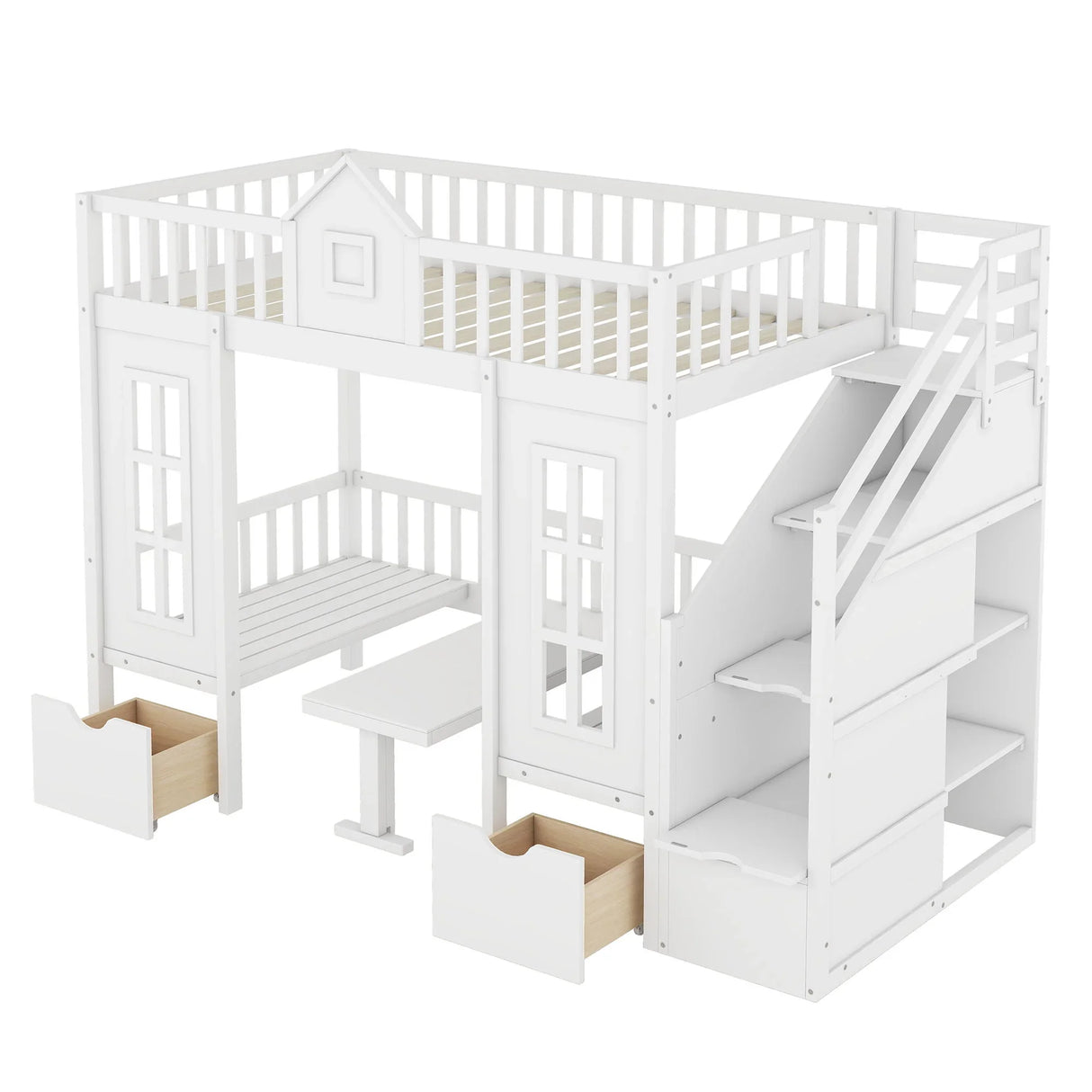 Twin Over Twin Bunk Bed With Changeable Table, Bunk Bed Turn Into Upper Bed And Down Desk - Furniture Home Direct