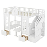 Twin Over Twin Bunk Bed With Changeable Table, Bunk Bed Turn Into Upper Bed And Down Desk - Furniture Home Direct