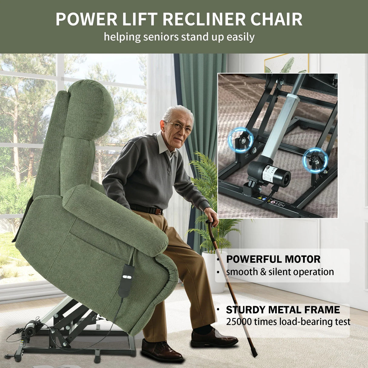 Oversized Power Lift Recliner Chai With Remote Control, Side Pocket, Spacious Seat - Furniture Home Direct