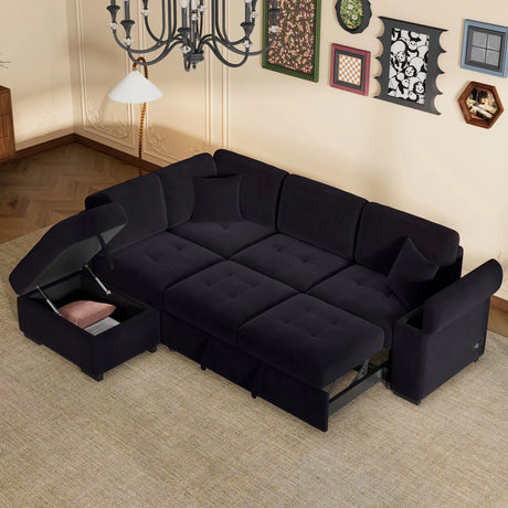 Sleeper Sectional Sofa, L-Shape Corner Couch Sofa Bed With Storage Ottoman & Hidden Arm Storage & USB Charge For Living Room Apartment - Furniture Home Direct