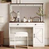 Makeup Vanity Table, Makeup Table With Large Mirror And 11 LED Light, Brightness Adjustable, Dressing Table Desk With 3 Drawers, Vanity Desk For Women (With Stool) - Furniture Home Direct