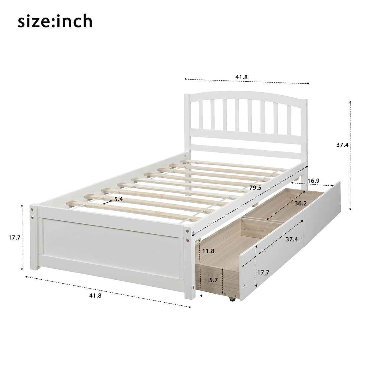 Platform Storage Bed Wood Bed Frame With Two Drawers And Headboard - Furniture Home Direct