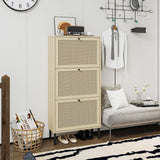 Modern Rattan 3 Door Shoe Rack Cabinet For Entryway - Furniture Home Direct