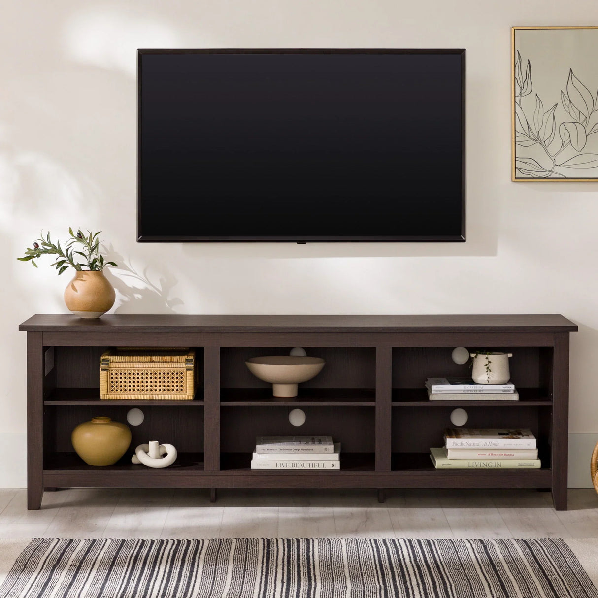 Modern Transitional 3 Shelf Open Storage 70" TV Stand For 80" TVs - Furniture Home Direct