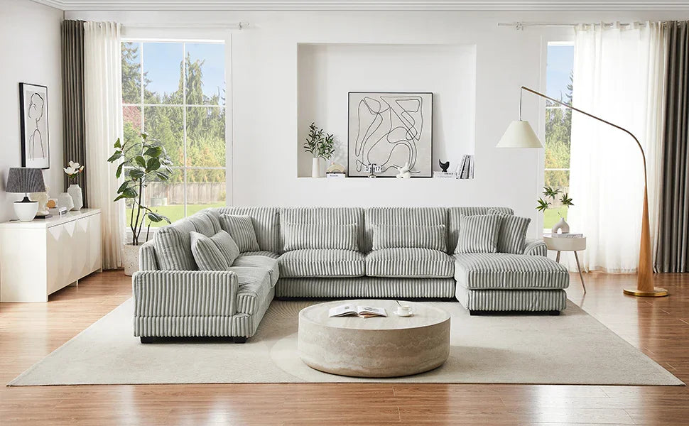 Sectional Sofa Oversized U Shaped Corduroy Fabric Gray - Furniture Home Direct