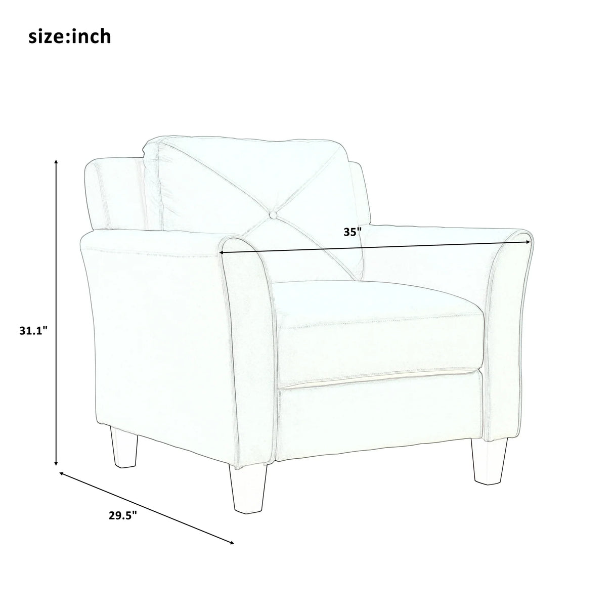 Tufted 3 Piece Living room Set Sofa, love Seat and Chair - Foam Green - Furniture Home Direct