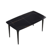 63" Artificial Stone Black Curved Black Metal Leg Dining Table, 6 People - Black - Furniture Home Direct