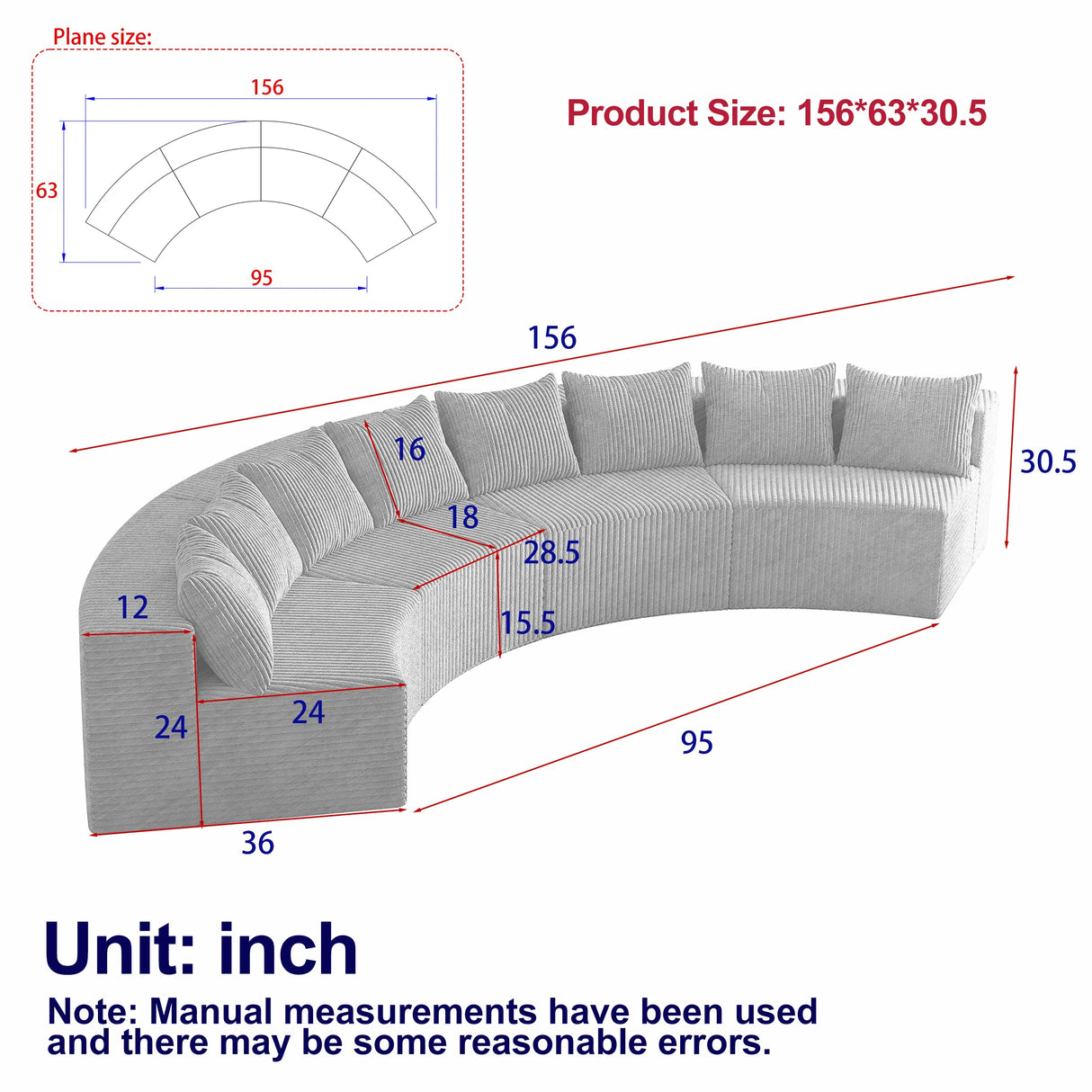 Corduroy curved Modular sectional with 8 pillows - Yellow - Furniture Home Direct