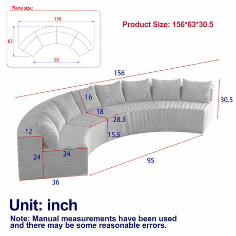 Corduroy curved Modular sectional with 8 pillows - Yellow - Furniture Home Direct