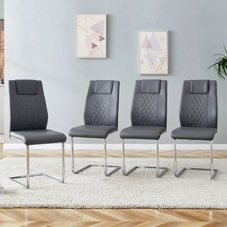 Dining Chairs Modern Faux Leather With Chrome Legs Gray - Furniture Home Direct