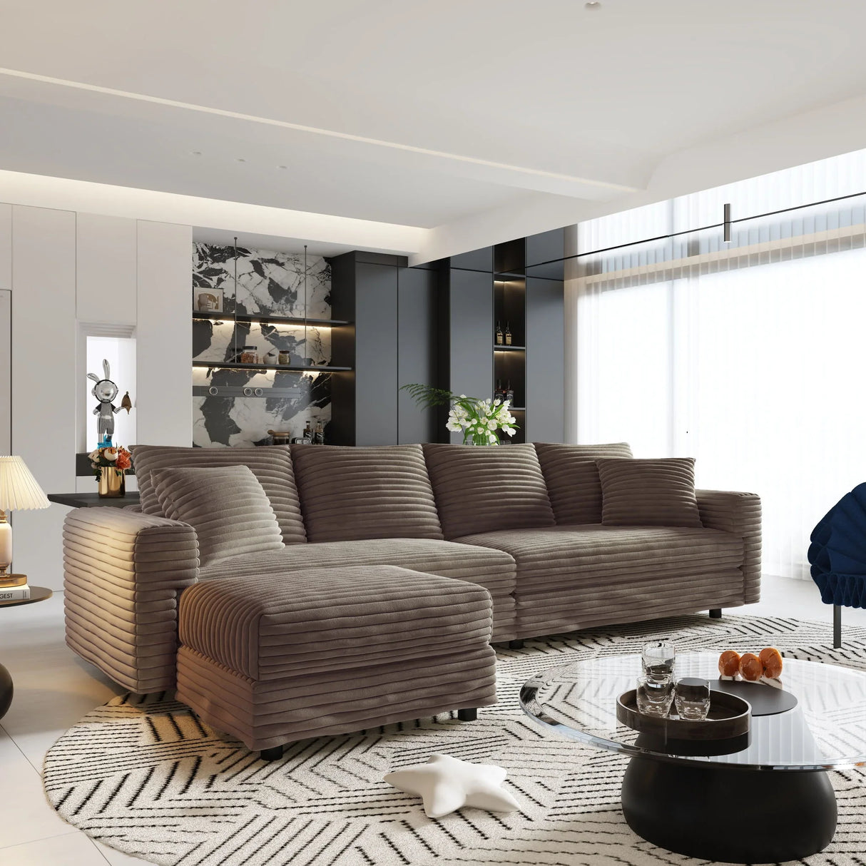 Deep Seat Convertible Sofa With Soft Pillows And Ottomans - Furniture Home Direct
