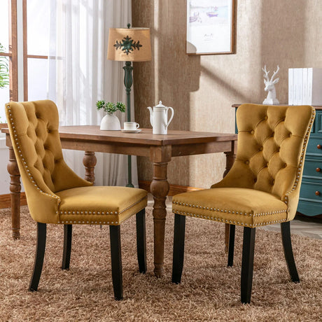 Nikki - Modern, High-End Tufted Solid Wood Contemporary Velvet Upholstered Dining Chair With Wood Legs Nailhead Trim (Set of 2) - Furniture Home Direct