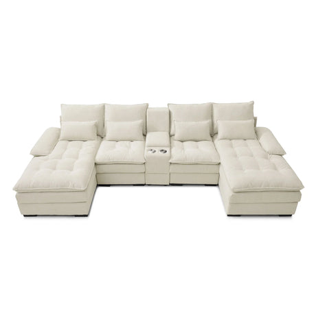 Contemporary U Shaped Sofa With Console And Cupholders - Furniture Home Direct