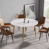 Modern Man-Made Stone Round Metal Dining Table-Position For 6 People - Furniture Home Direct
