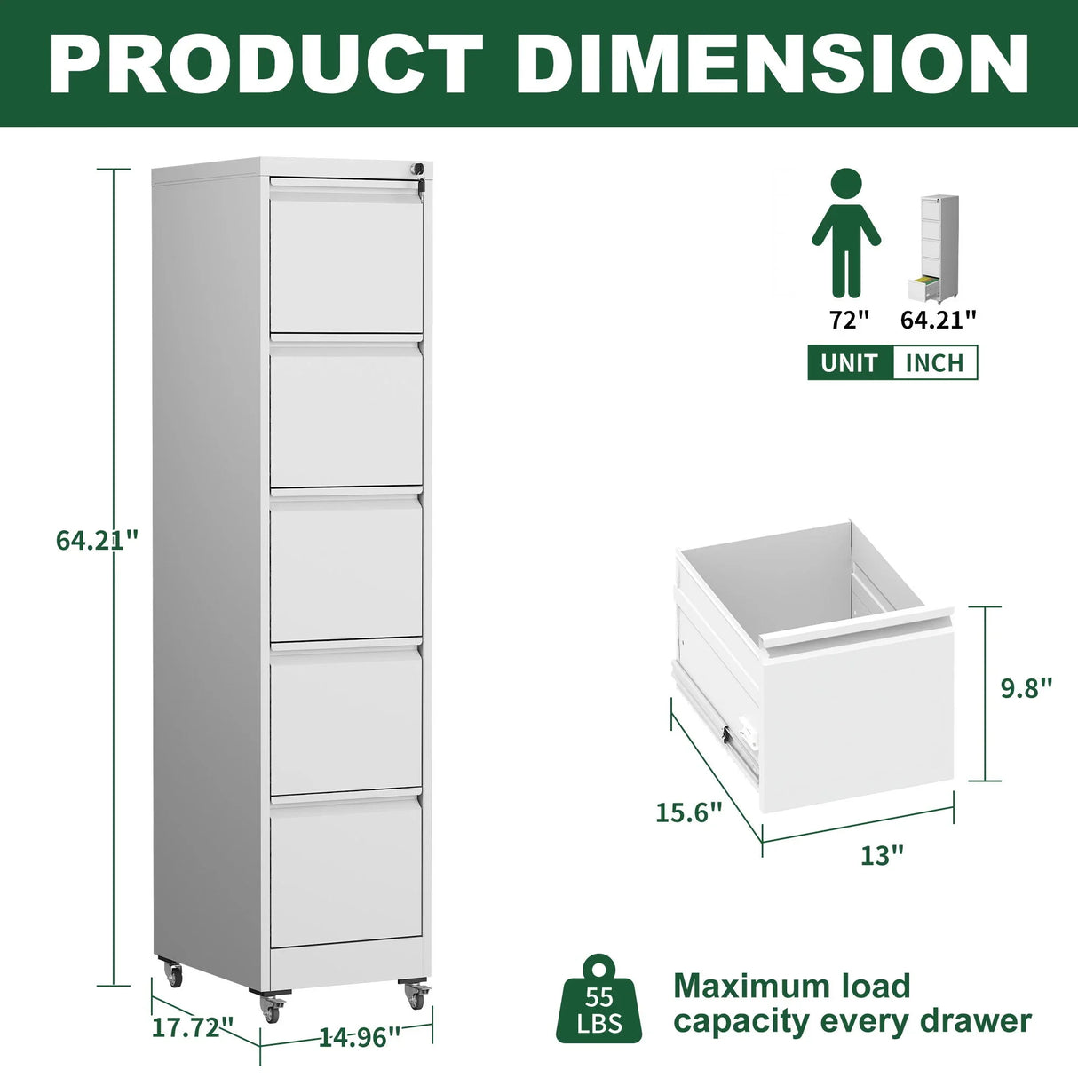 Drawer Metal Locking Vertical File Cabinet With Wheels Heavy Duty Lockable Storage - Furniture Home Direct