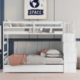 Twin Over Twin Bunk Beds With Twin Trundle And Stairway Storage Function - Furniture Home Direct
