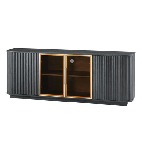 Modern 64" Wavy TV Cabinet With LED Lights - Black - Furniture Home Direct