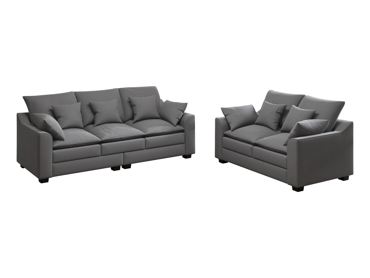 2 Piece Living Room Set Including Sofa and Love seat with Pillows - Grey - Furniture Home Direct