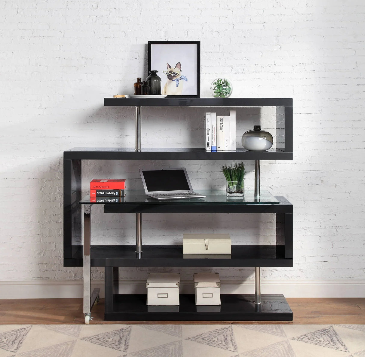Buck II - Clear Glass, Chrome High Gloss Writing Desk With Shelf - Furniture Home Direct