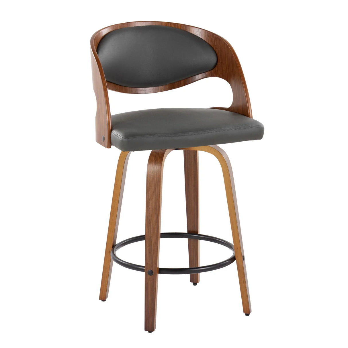 Pino - Mid Century Modern Fixed Height Barstool With Swivel With Round Footrest (Set of 2) - Furniture Home Direct
