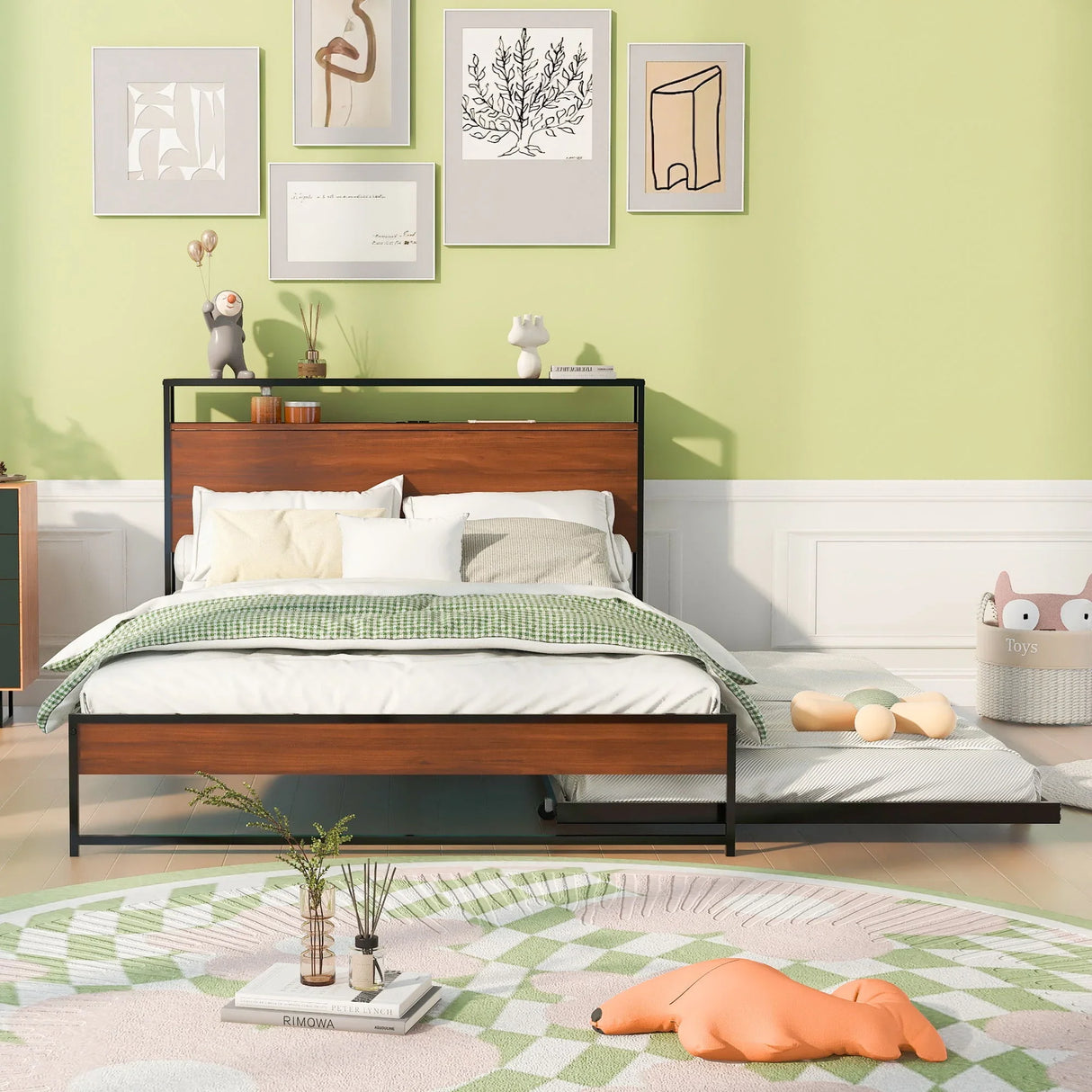 Platform Bed Frame With Trundle, USB Ports And Slat Support, No Box Spring Needed - Furniture Home Direct