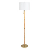 Stellar - Linen Shade Floor Lamp - Gold / Natural Wood / Rattan / White - Furniture Home Direct