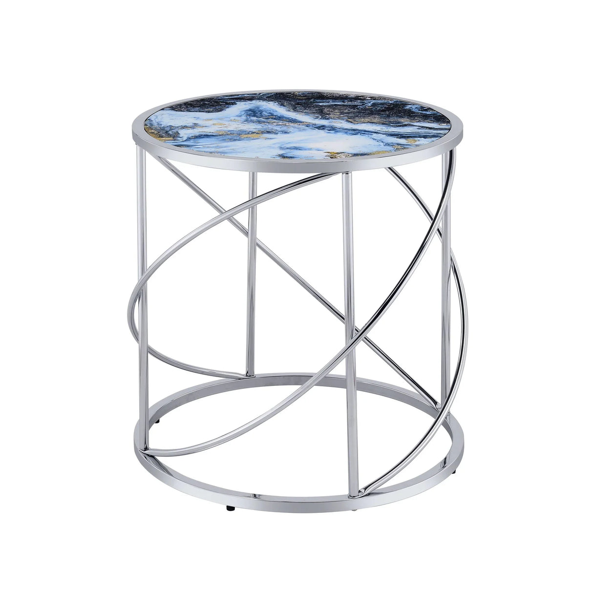 Lyda - Marble Print End Table - Blue - Furniture Home Direct