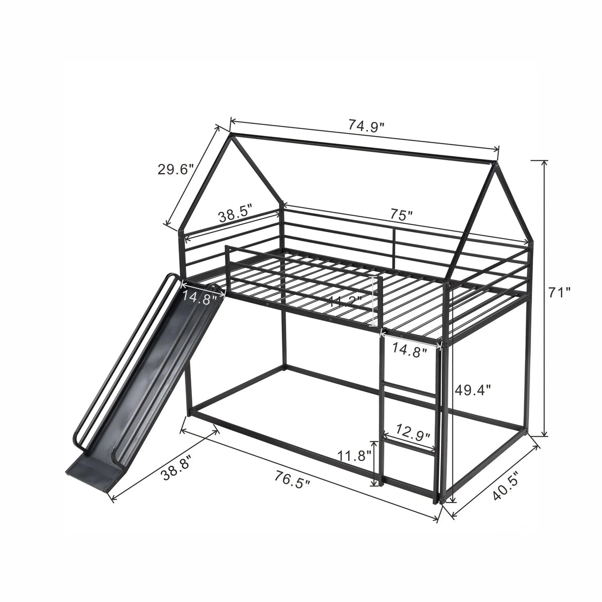 Twin Over Twin House Bunk Bed With Ladder And Slide - Furniture Home Direct
