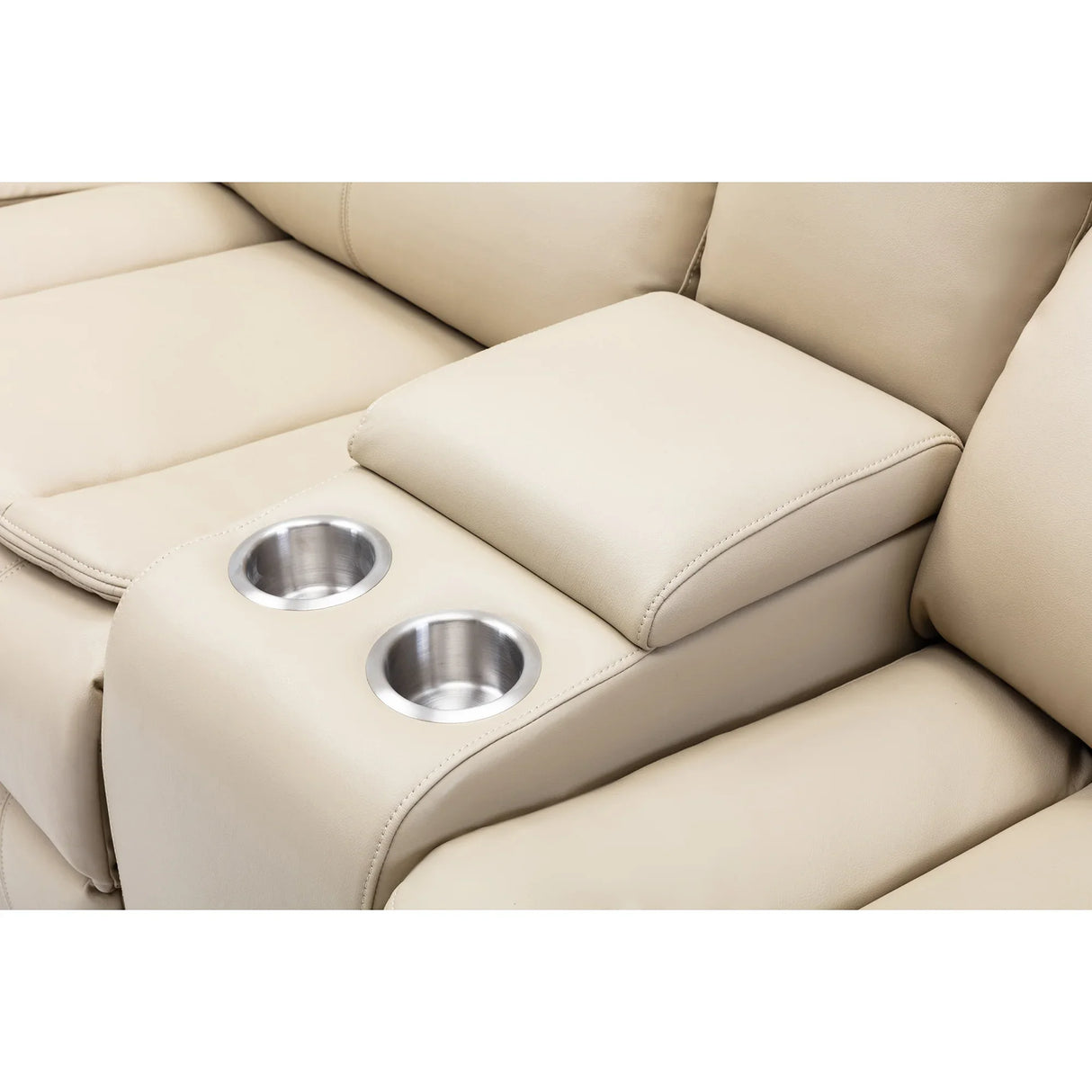 Sectional Sofa Leather Power Reclining With USB Port Cream - Furniture Home Direct