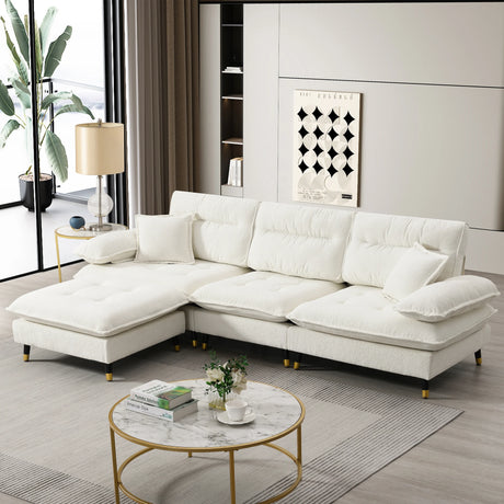 L Shaped Sofa Cloud Chenille Fabric Removable Ottoman White - Furniture Home Direct